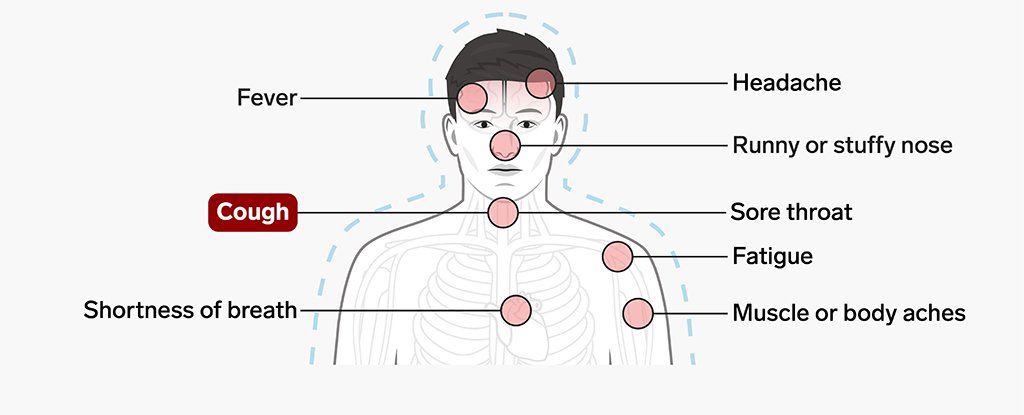 一张图表显示了 COVID-19 症状与过敏、感冒和流感的区别