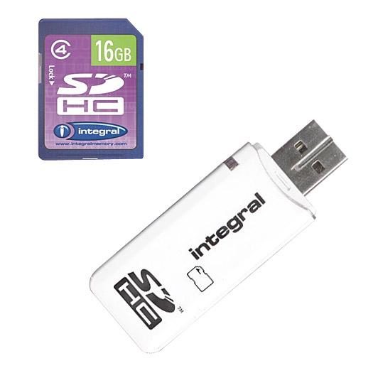 一体式 SDHC 16 GB + USB 读卡器与 Toshiba FlashAir W-03 32 GB