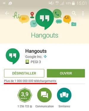 Hangouts 消息在 Google Play 上的下载量超过 10 亿次