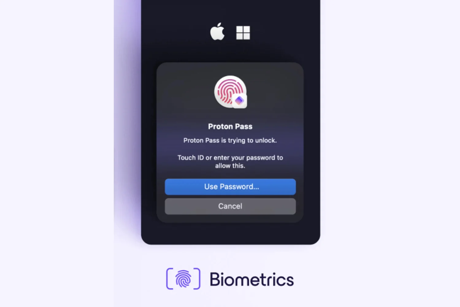 在 Mac 和 PC 上，透過生物辨識身份驗證來解鎖 Proton Pass（但必須付費）