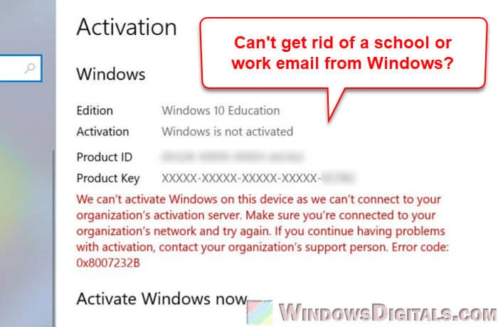 無法從 Windows 11 或 10 中刪除學校或工作電子郵件